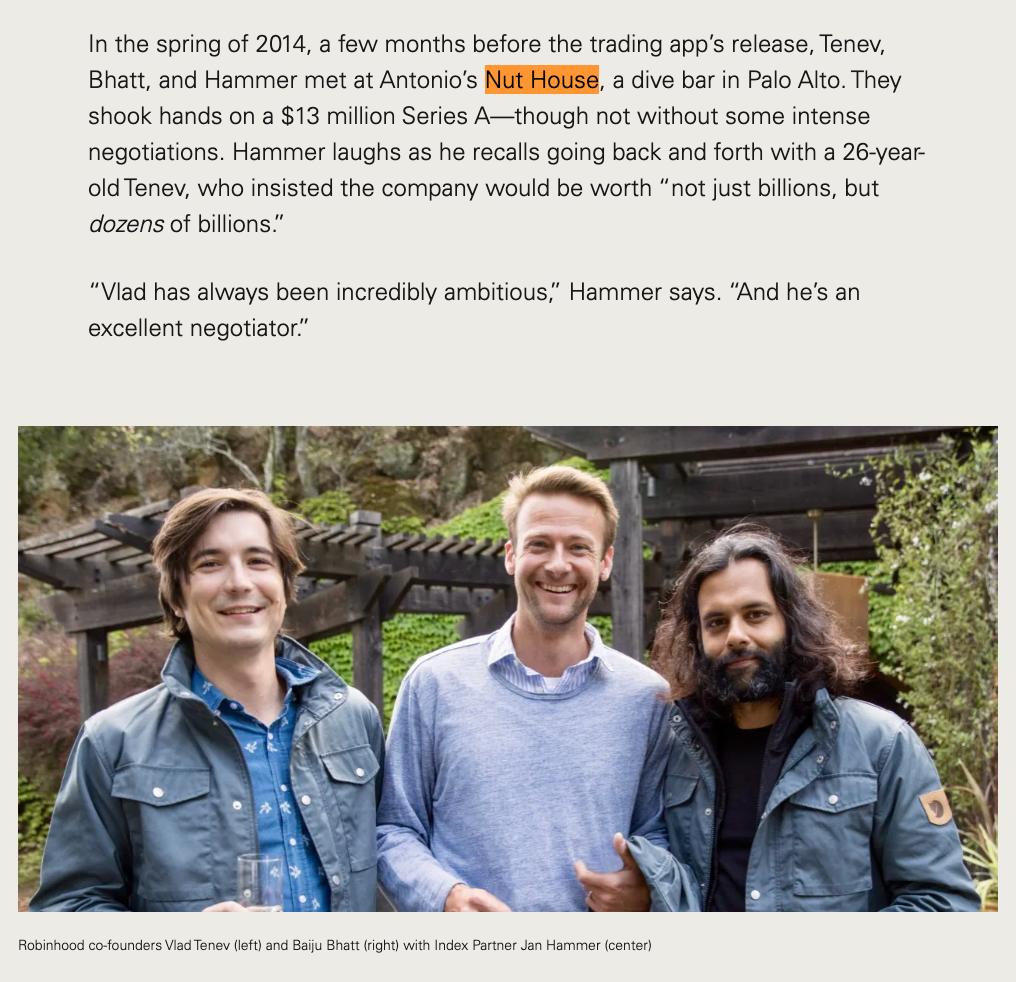 Article clipping: founders shaking hands on a $13M Series A at Antonio's Nut House